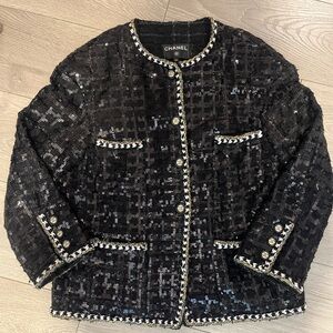 Thrifted Chanel Jacket Sparkly Tweed Heavy Material